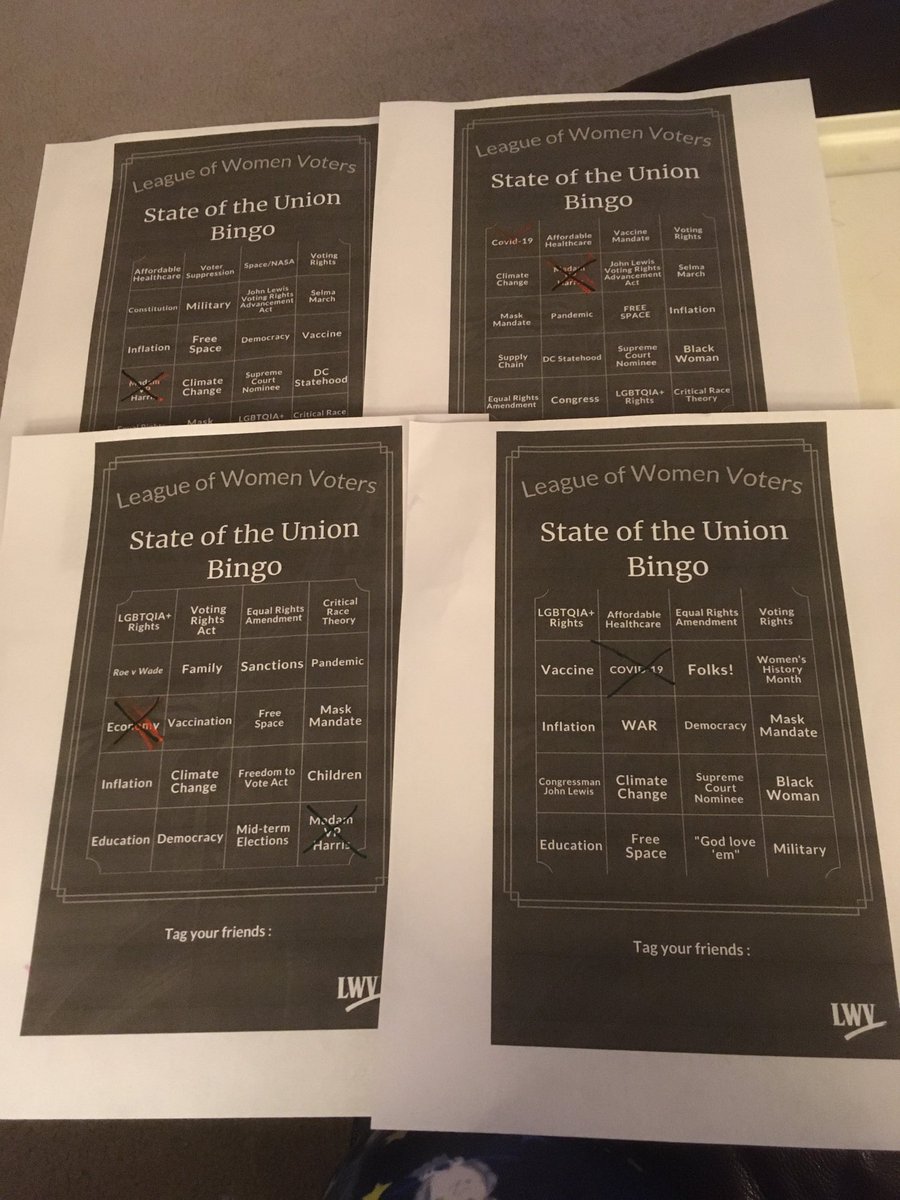 andrejenn's tweet photo. #SOTU Bingo - Thanks ⁦@LWV⁩ https://t.co/XDqLImQFua