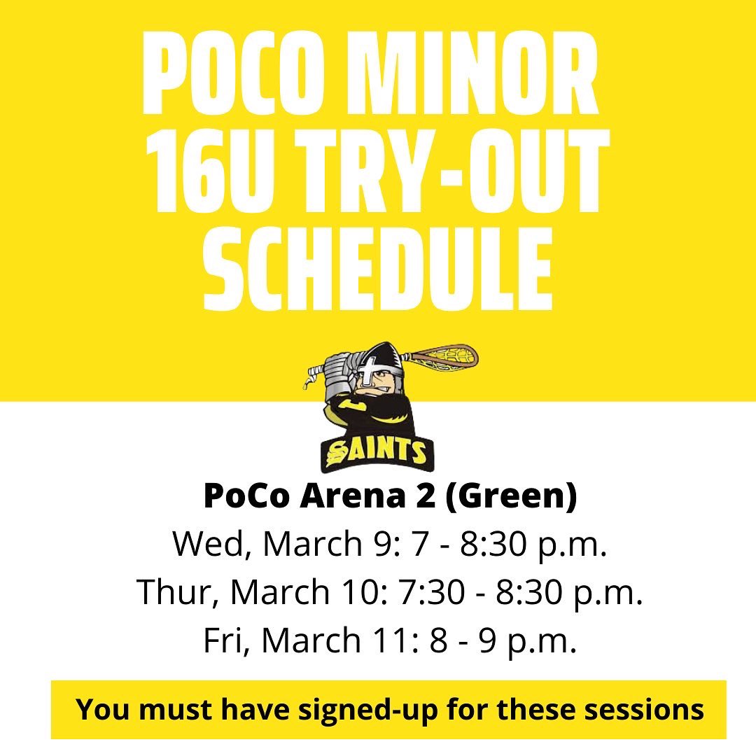 ✍️ Mark your calendars. Our tryouts start next week. You must be signed up to attend.
#pocosaints #saintslax #boxlacrosse #tryouts