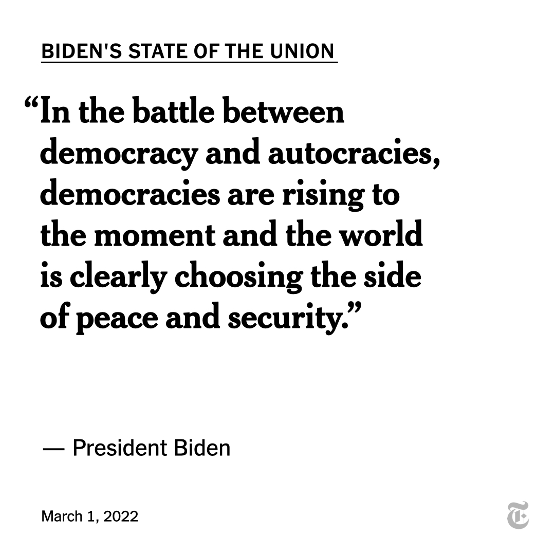 President Biden started his State of the Union speech focused on Russia's invasion of Ukraine, returning to a core theme of his foreign policy. Watch the rest of the #SOTU live: nyti.ms/35ngGxc