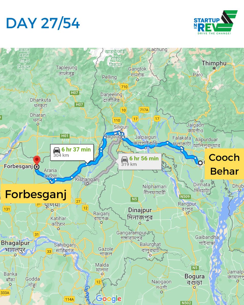 We are halfway through. Heading to Bihar today.

#startupnrev #drivethechange #bharatmalaride #electricbharatmala #evstartups #indianstartups #roadsafety #worldrecordattempt #14216kms