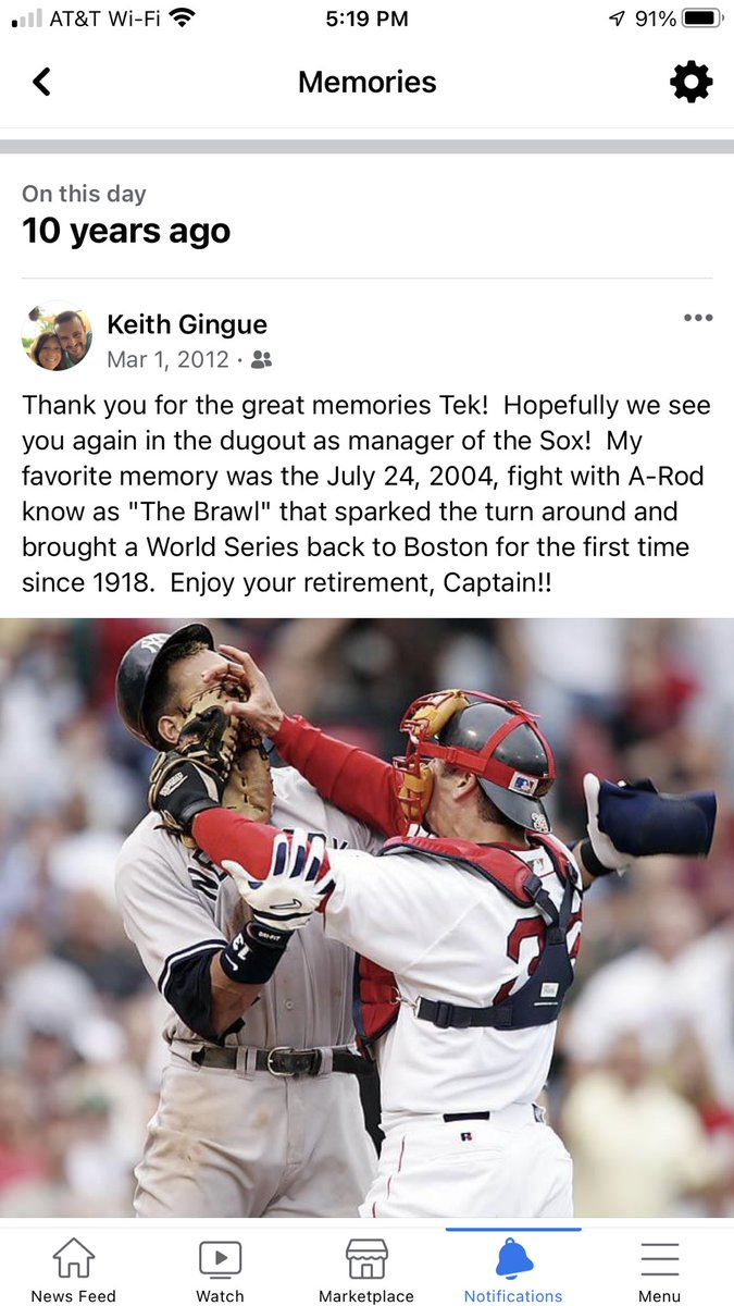 Keith_Gingue's tweet photo. @CatherinVaritek @Varitek_33 @RedSox My Facebook memories from today! So very glad he’s still with the Sox! Cheers to a great career! #CaptainTek #RedSox https://t.co/Zdk3Bl9xEi