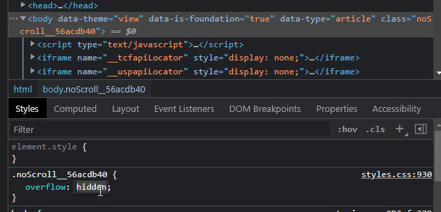 PPSP_OVER_9000's tweet photo. @starch78 @SBF_FTX To bypass the paywall : Right click + Inspect on the popup, find the paywall element and delete it then find the Body element and set overflow to "scroll" instead of "hidden" https://t.co/Es27tI7KxV