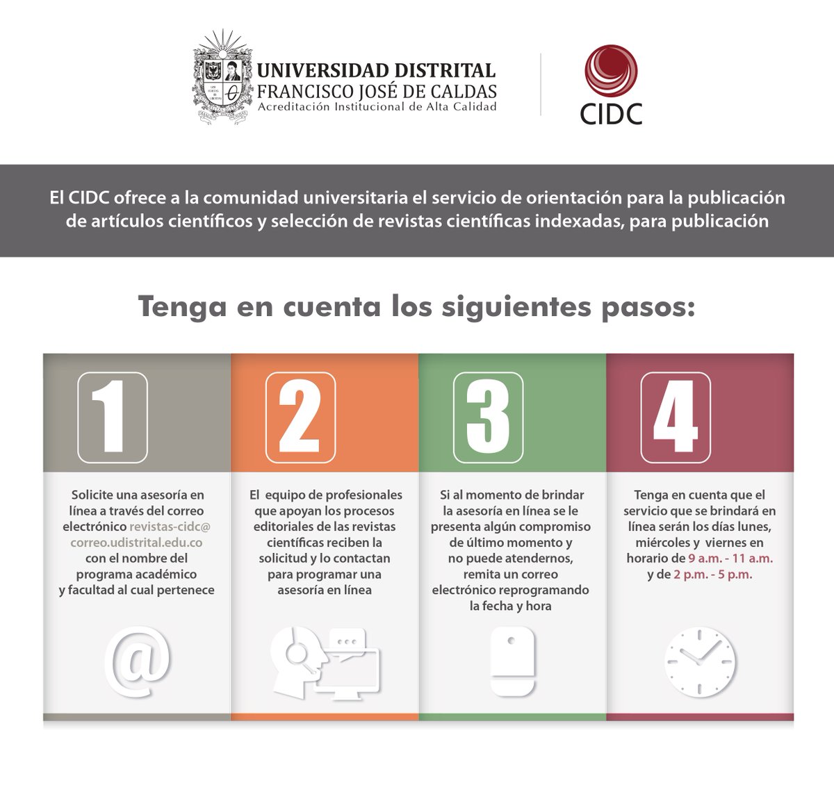 investigacionud's tweet photo. Compartimos con toda la comunidad universitaria de la @udistrital que el #CIDC ofrece orientación para la publicación de #ArtículosCientíficos. 👇 https://t.co/1yqKV4Ef5Z