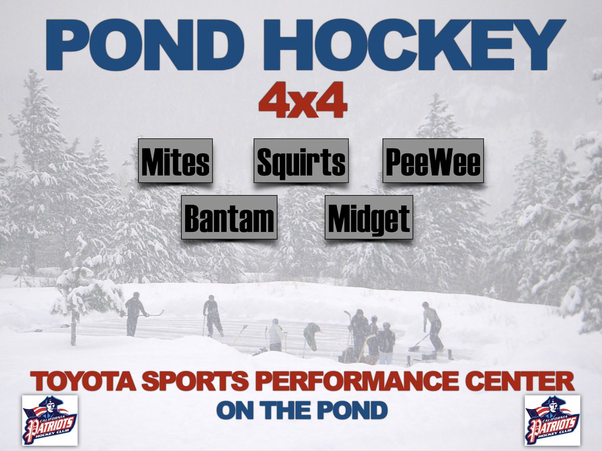 calpatriots's tweet photo. POND HOCKEY!! 4x4. Fast-paced, free-flow, no offsides, non-check. Mites-Midgets. All at @ToyotaSportsCtr on the pond. 

Space is VERY limited. Starts April 1st. @JrKingsHockey 

SIGN UP NOW: 👇👇👇👇
https://t.co/X87AFu4mMP https://t.co/RpBkvHbofj