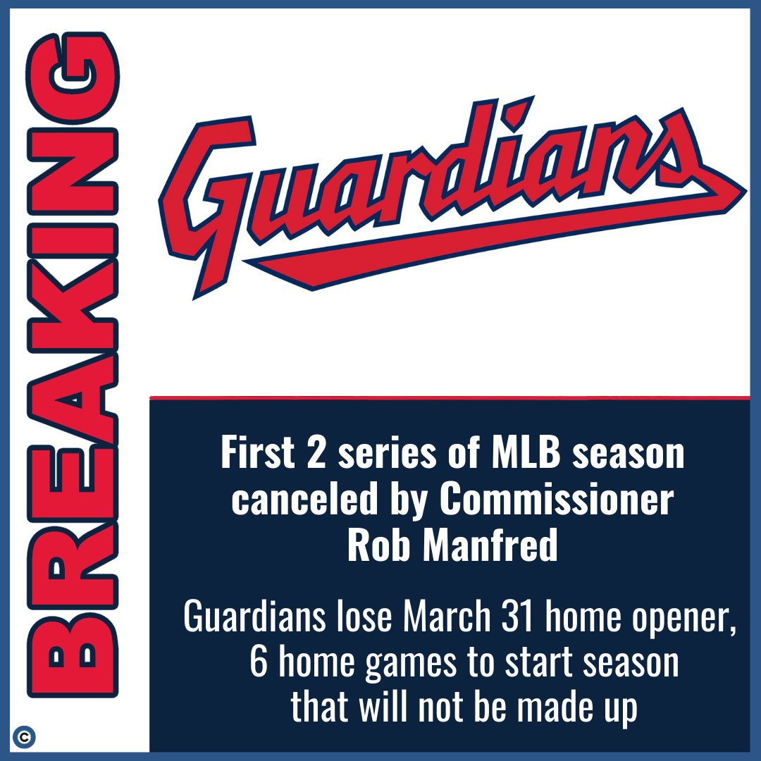 Welp... Cleveland misses out on six games at Progressive Field to start the season, per Commissioner Rob Manfred. #Guardians https://t.co/gGeXEL1C2h