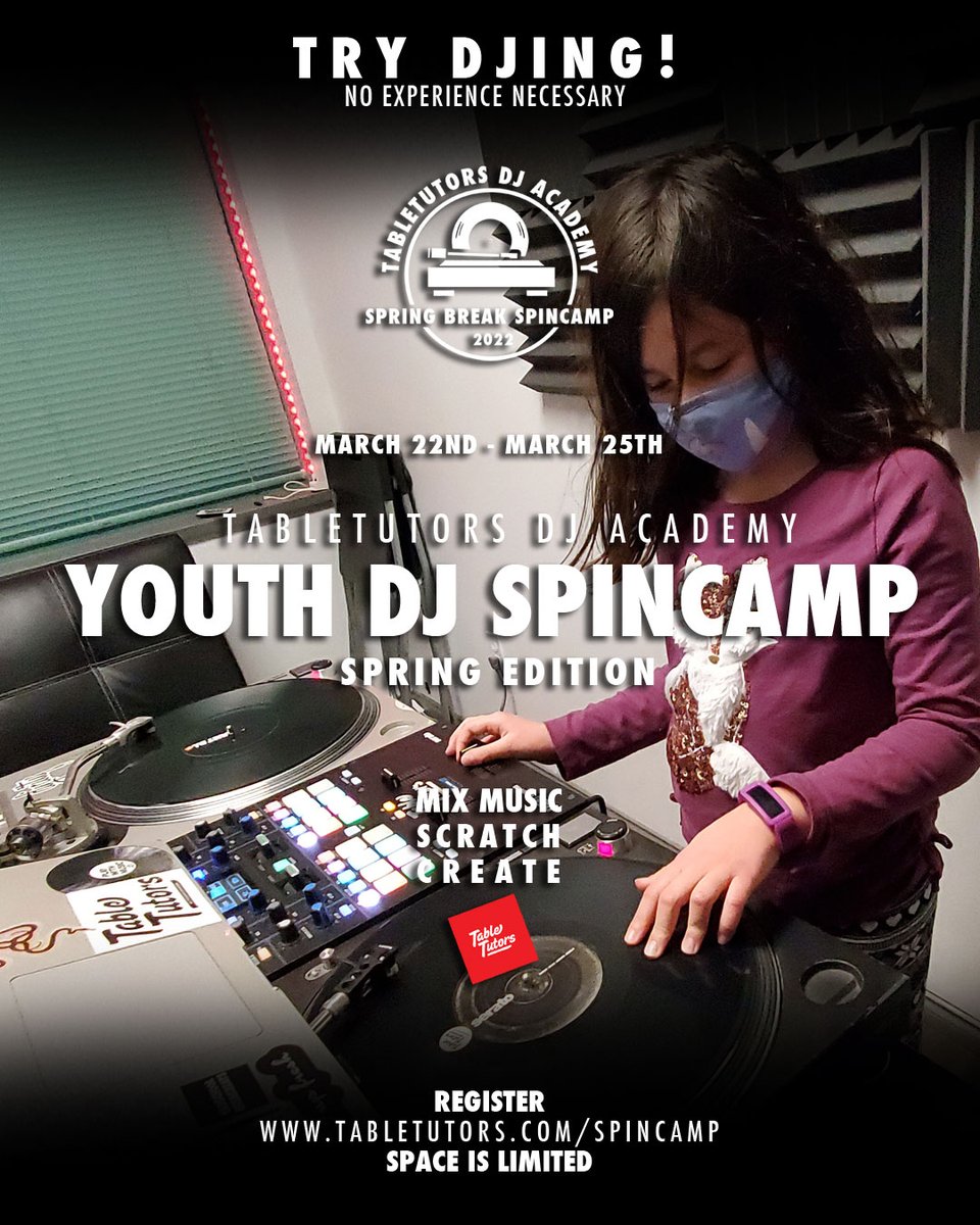 Last Week for our SUPER Early Bird rate!

Hit That Link Below to learn more 

bit.ly/TTYouthSpinCam…

#springbreak #youth #vancouver #burnaby #yvr #music #dj #learnmusic #musiclessons