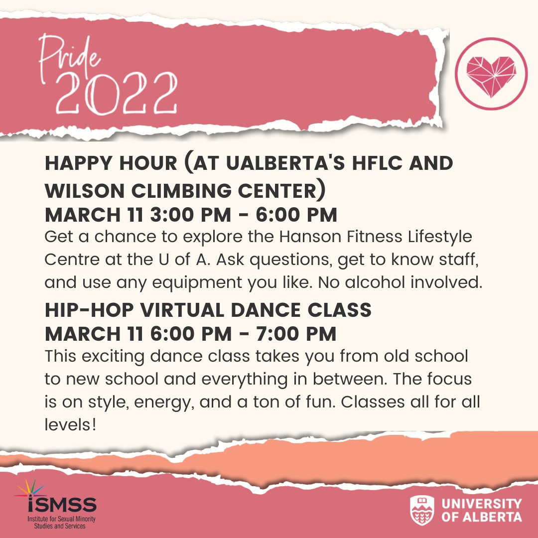 fyrefly_ua's tweet photo. Take a break at @ualberta's Pride Week, by taking part in our FREE, virtual fitness and dance classes in collaboration with @UAlbertaRec! 

To register: https://t.co/OBmmwJYVZA

#ismss #prideweek #ualberta #wellness #health #celebration  #fun #connection #2slgbtq #2slgbtqia #yeg https://t.co/tI4hEJYAzy