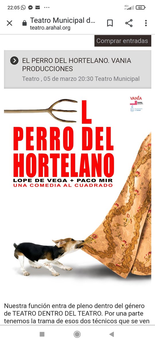 El perro del hortelano es una comedia divertida, muy actual. ¿Cuántas personas no comen ni dejan comer por celo, por falta de autoestima, por maldad, por estrategias políticas?  El próximo sábado la interpretan en el Teatro Municipal. No te pierdas esta joya del Siglo de Oro...