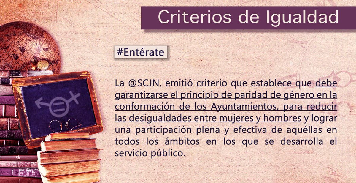 AidaRodriguezC1's tweet photo. #MartesdeIgualdad 
¿#SabíasQue la @SCJN ha emitido diversos criterios para promover la impartición de justicia con perspectiva de género? Conoce el de la obligación de garantizar la paridad de género en la integración de los Ayuntamientos en: https://t.co/lqWjEgHwdR https://t.co/3lQMmmxj4f