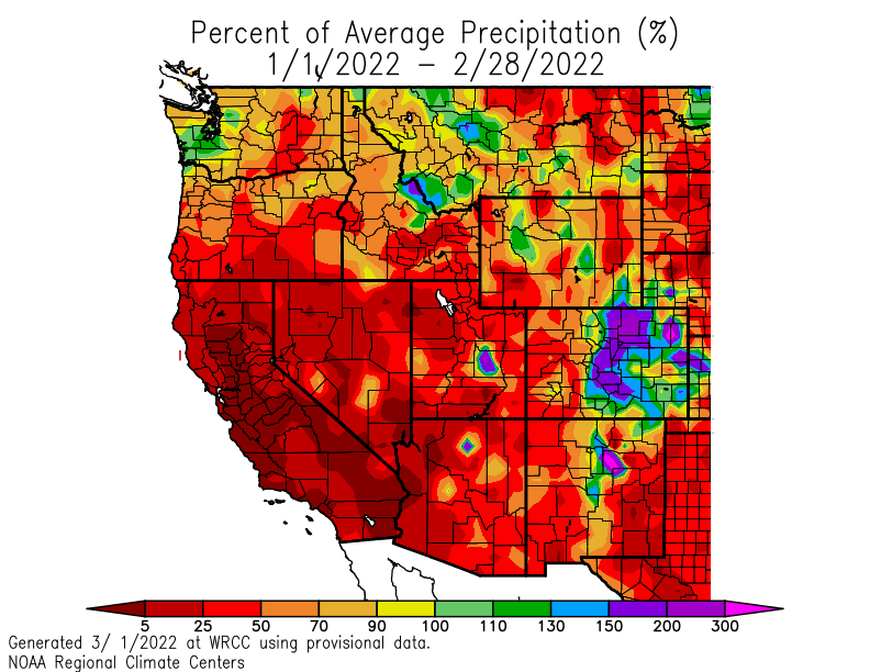 edgarrmcgregor's tweet photo. Precipitation since January 1st is 0% - 10% of average for the entire of California.

This mid-winter dry spell has already resulted in 4 significant wildfires including the #AirportFire, #ColoradoFire, and #emeraldfire.

A miracle March does not seem likely. https://t.co/qa1DD4nKVF