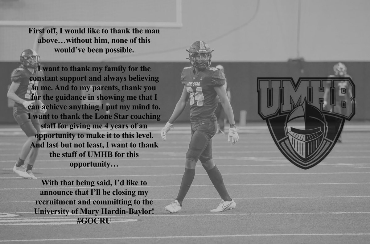 jbo1t's tweet photo. 100% Committed!!! #GOCRU 🟣🟡 @CruFootball @Coach_LHarmon @CoachMike_UMHB @CoachJRayburn @LSHS_FBRecruits @drkharp @losjaybolt https://t.co/osMtlT7qEy