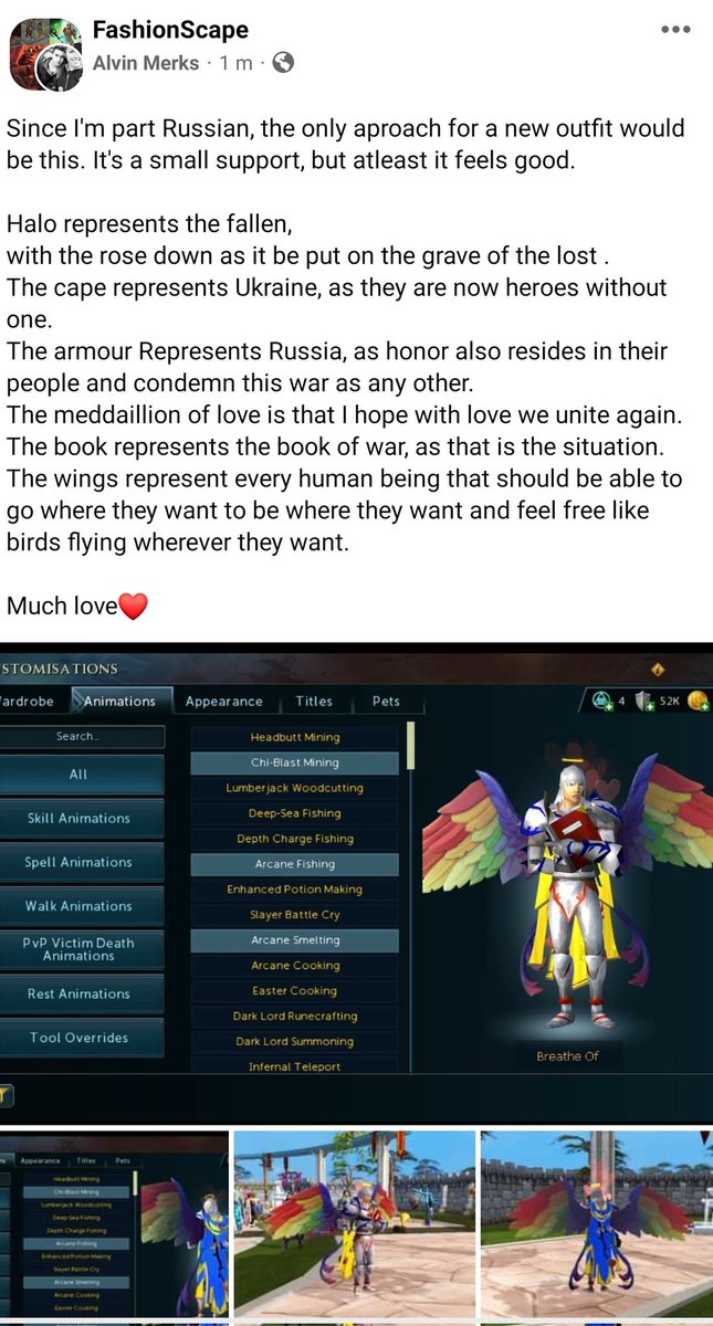 AlvinMerks's tweet image. Reasoning in the text❤️
I have many friends from all over the world, never would I wish any of this to anyone. So a little support outfit😇
@RuneScape #RsScreenies #Runescape #Jagex #Ukrain #Russian #Peace #gaming