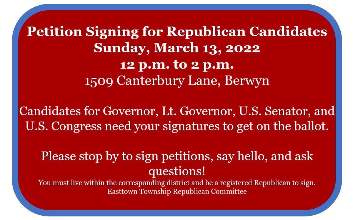 EasttownGOP's tweet photo. Join us for a petition-signing party! https://t.co/vebL5OUw6J