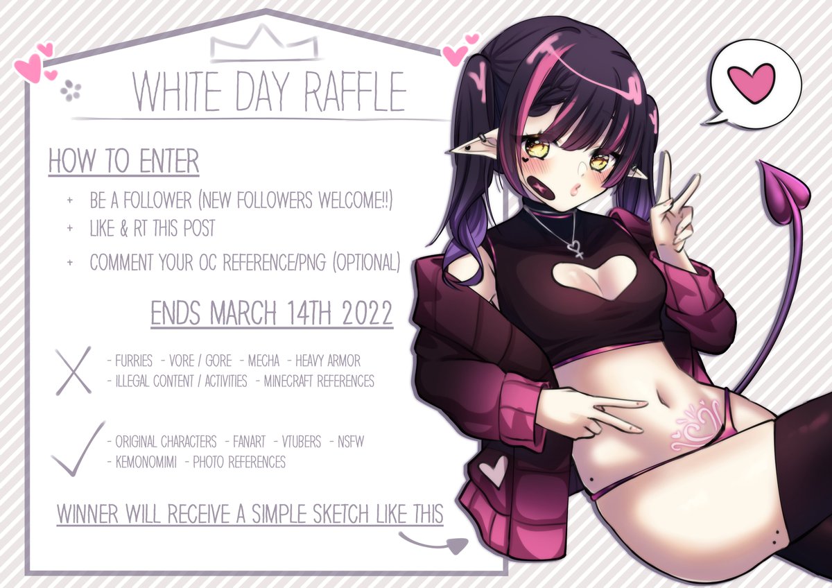 💚 WHITE DAY RAFFLE💚

🌿 How to enter:
- Be a follower (new followers welcome!)
- Like &amp; RT this post
- Comment your reference (optional)

🌼 ENDS MARCH 14 2022🌼

Winner will receive a simple coloured sketch like the one pictured! 💌🌿