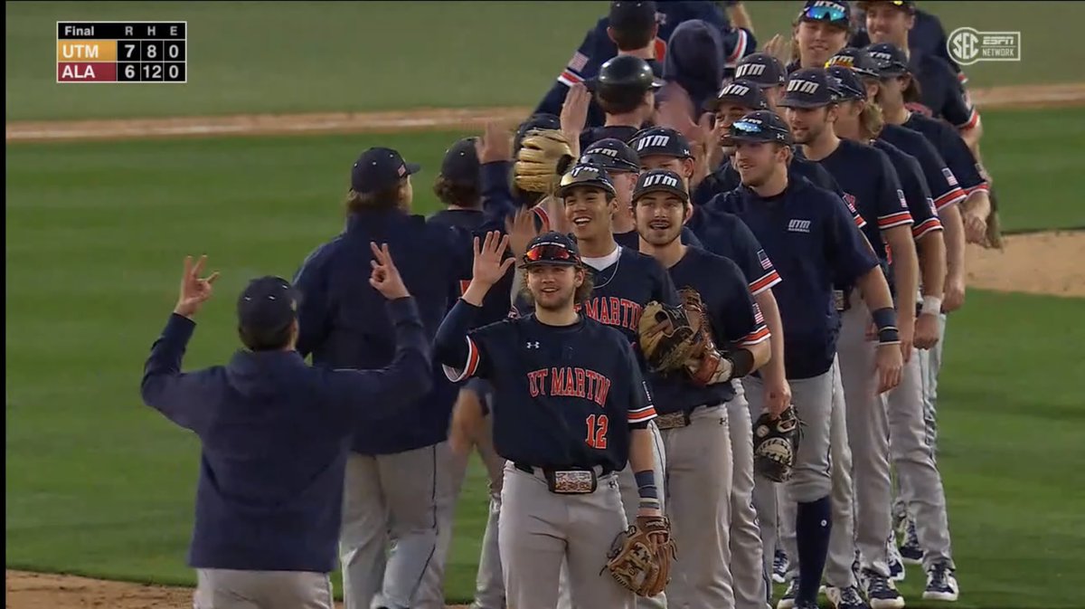 Down goes Alabama!

For the 2nd year in a row, <a href="/UTMBase/">UT Martin Baseball</a> goes to Tuscaloosa and defeats the Tide! 

It’s a great day to be a Skyhawk! #beUTMproud #Skyhawks @UTMSports