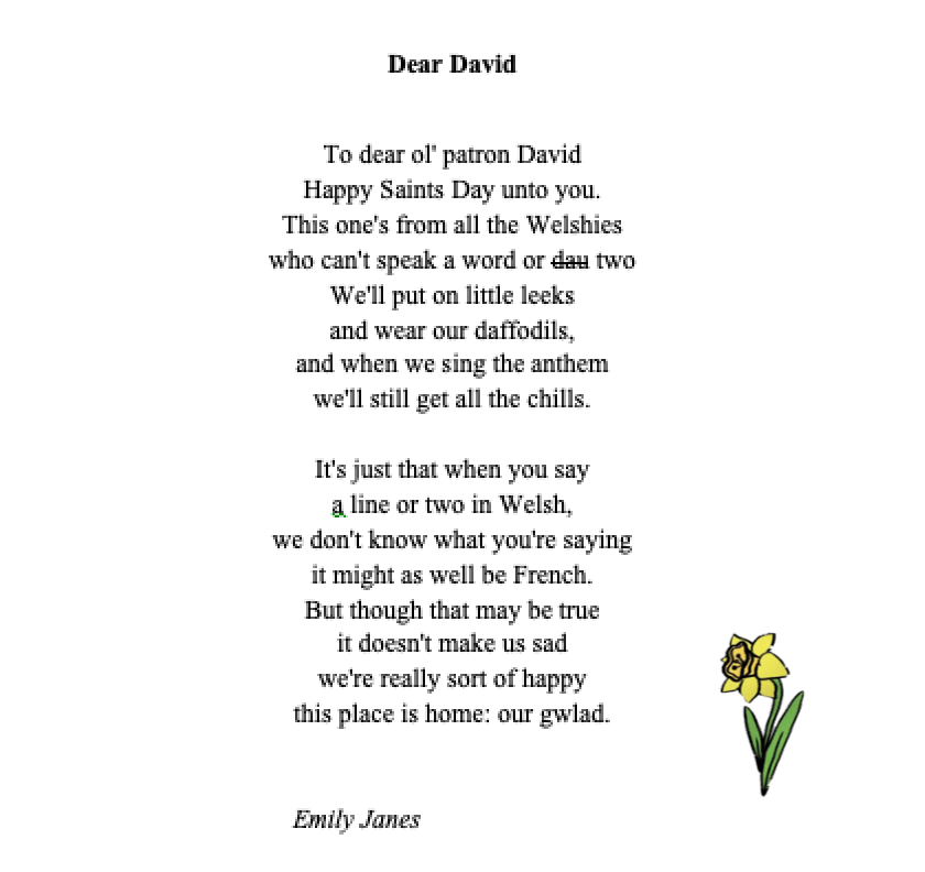 JournoJanes's tweet photo. My #StDavidsDay poem.
I don't always connect with my #welshness but wanted to today. 🏴
#HappyStDavidsDay #DyddGwylDewiHapus
(there are 5 mins left. It still counts)
#poem #poetry https://t.co/jmHEyFWSkh