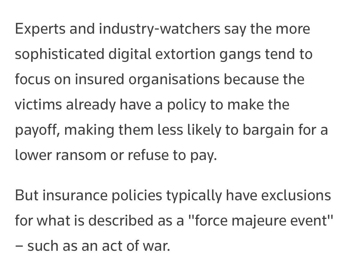 razhael's tweet photo. -@pearswick &amp; I have a story out today on the Russian ransomware onslaught that wasn’t. 

In it, Alex Holden of @HoldSecurity suggests a reason why digital extortionists have been advertising their “neutrality.”

Insurance doesn’t pay out for acts of war.
https://t.co/eOAMG01W1y https://t.co/8cZILfSKeh