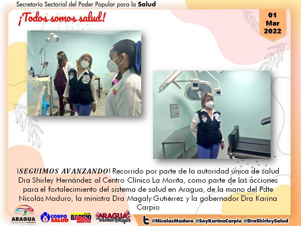 Acompañada de un gran equipo de trabajo supervisamos el funcionamiento de los centros de salud del municipio FLA #Aragua @NicolasMaduro @MagaGutierrezV @Soykarinacarpio 

#1Mar #CarnavalesSeguros2022