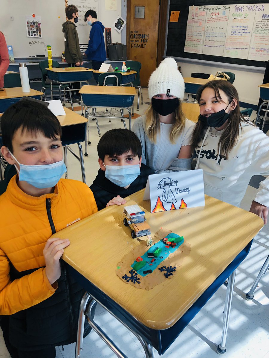 One of my favorite lessons! 6ELA students transformed symbolism into art! They identified symbols, themes &amp; impacts of setting within our current texts &amp; worked together to have their visions come to life. Well done, Tigers! 🐯🎨📚#alongwalktowater #refugee