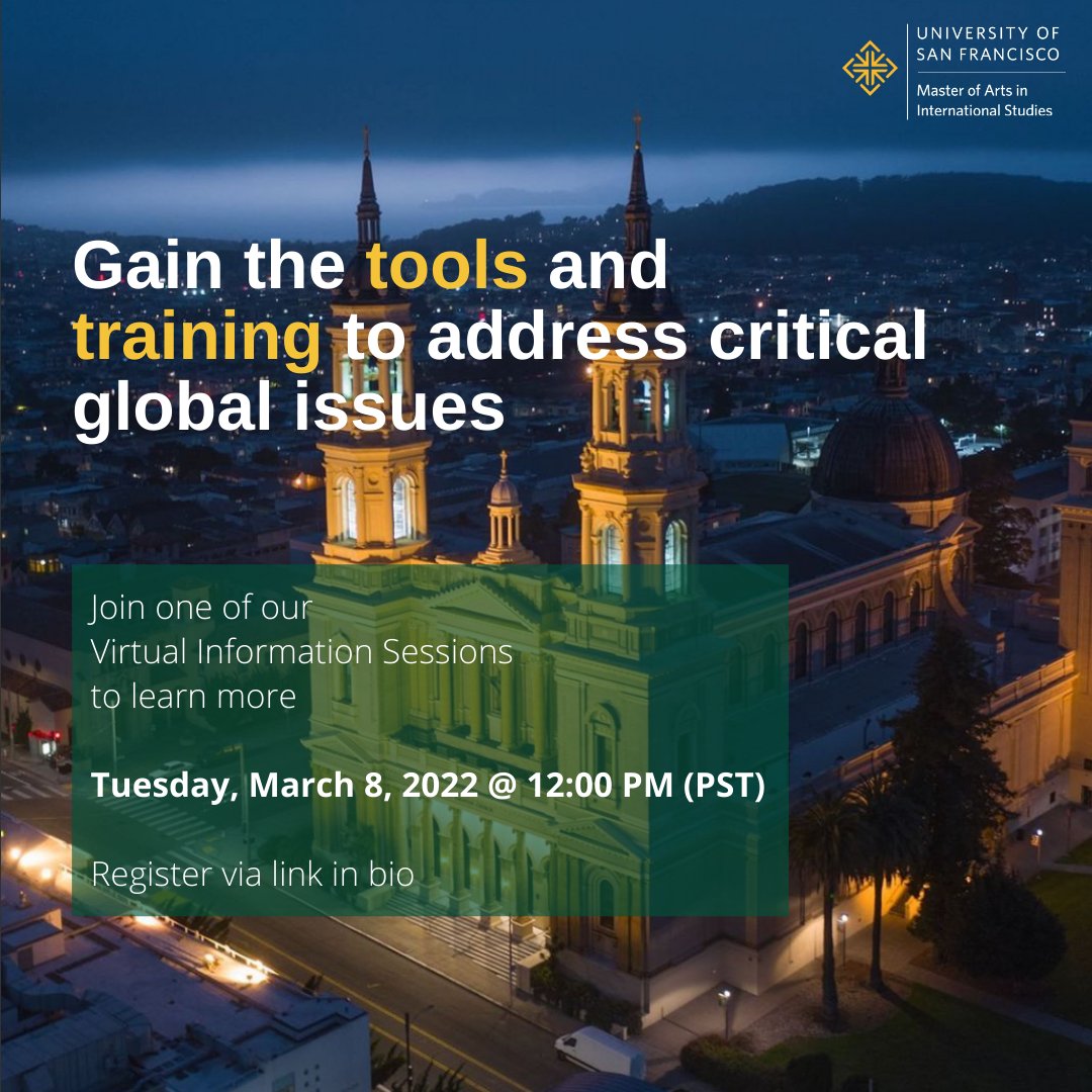 Unpack the world's most pressing problems today. Attend our upcoming virtual information sessions to learn more about the tools you’ll learn in the MA in International Studies program. Chat with our program manager about all the questions you may have. Register now!