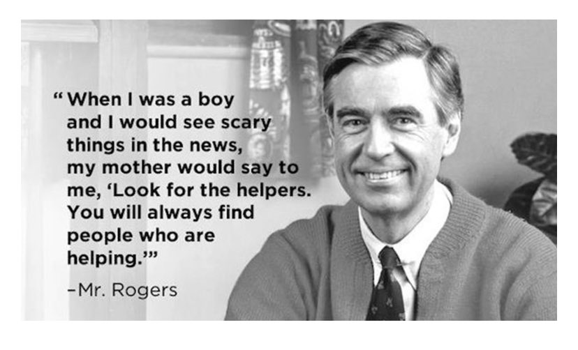 DrLeeBaggley's tweet photo. And whenever you can try to be one of the helping people. Everyday actions matter. Hug someone you love and send some kindness out to the world. We all need some. https://t.co/KwLoFPY7tp