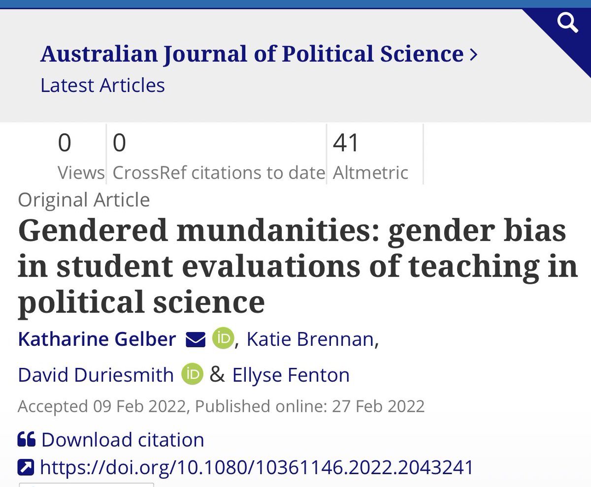 Important new research on gender & perceptions & expectations in higher education teaching. @POLSISEngage @APSAWC_AU