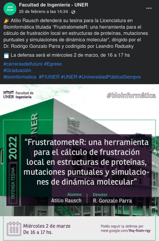 AtiRausch's tweet photo. Voy a estar presentando mi Tesina de Licenciatura en Bioinformática a las 16 hs!, muchos aprendizajes en el camino. Totalmente agradecido. @GonzaParra_ @leandroradusky @MFreiberge @DiegoManuLuna @CesarLeonetti  @diegulise y @AlexanderMonzon, @cxarramirez @PabloGalazDavis https://t.co/ULTf3DPmmP