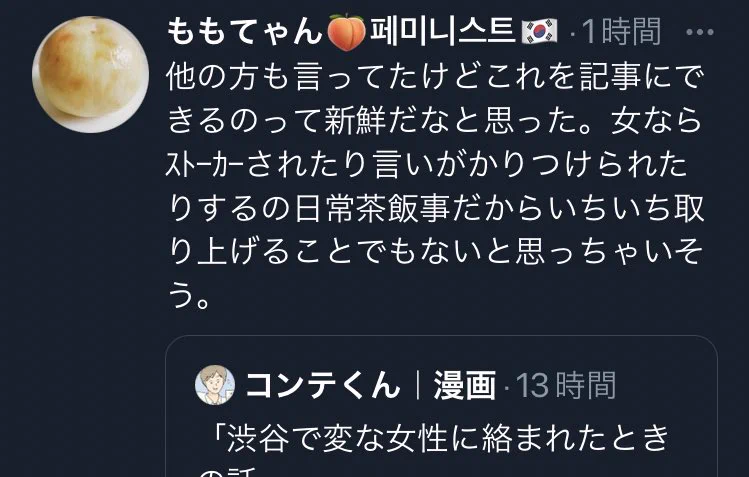 @conte_kun 引用で「女なら言いがかりつけられたりは日常」とケチめいた文言を投げつけてる人がいたけど(左図)
