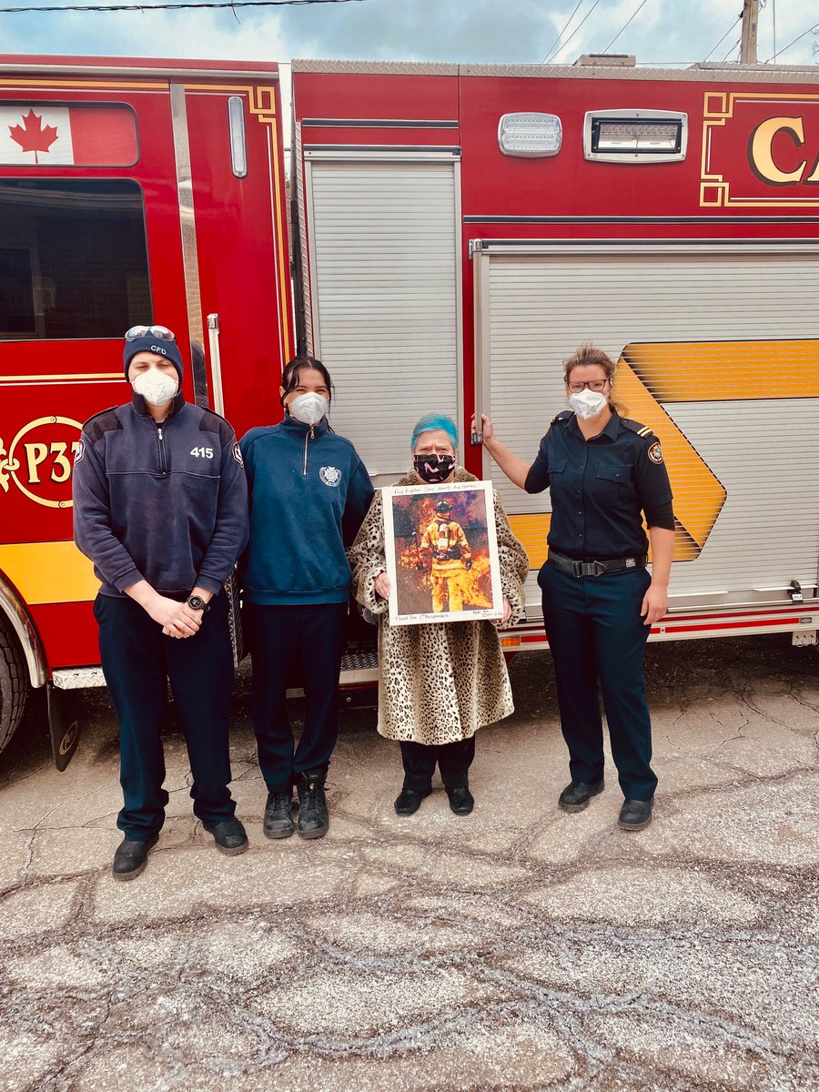 Today Dini dropped by Cambridge Fire Department Station 3 to present her artwork. She wanted to show her appreciation for years of patient care support she has received, and for Station 3's recent suppression of a fire in her building. We're humbled and impressed!
