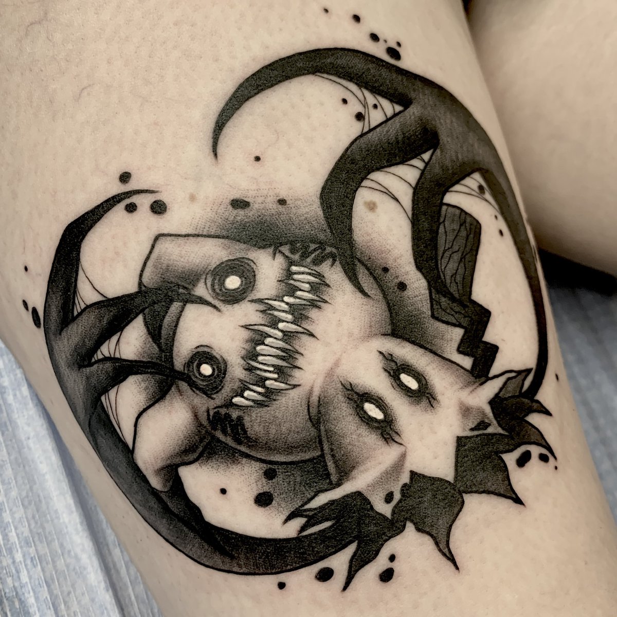 Todays mimikyu tattoo! First time attempting dark art but I really…. Really… REALLY love it!!!