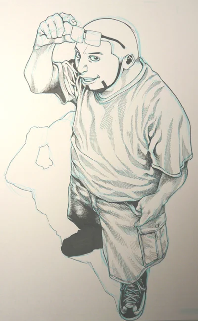 おはようございます。  23歳の時のアナログ絵。 当時連載してた漫画の主人公。  下描きを水色で描いて解像度1200でモノクロスキャンしてた。 そうすると下描きが読み込まれないから消しゴムかけなくて済んだのよ。