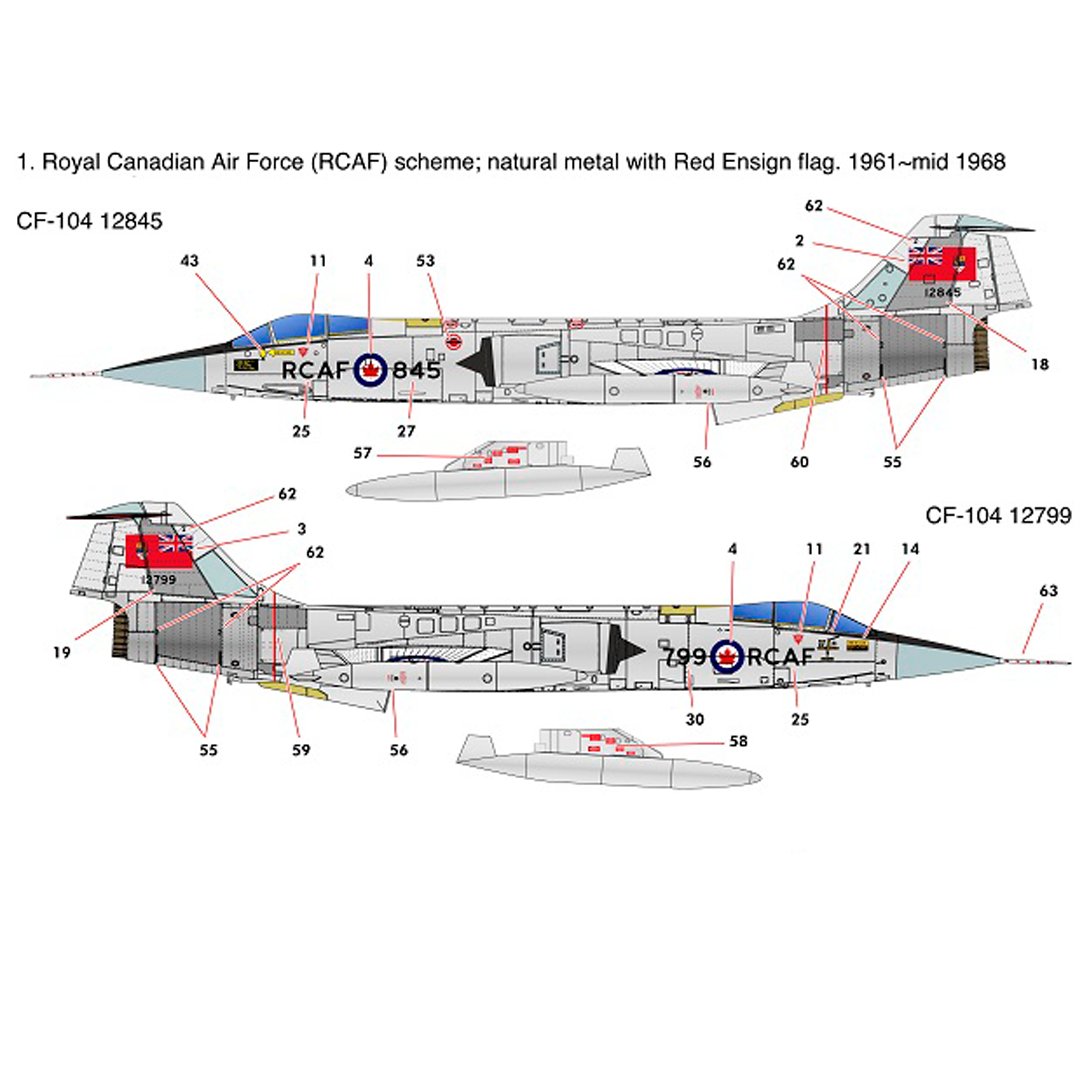 KineticModelJP's tweet photo. そして好評の1/48 F-104シリーズにはカナダ空軍バージョンが登場です!
カナダ空軍というとシルバーの機体というイメージがあるかもしれませんが、キットには3種類のマーキングを用意しました!
迷彩柄のカナダ空軍F-104を楽しんでみてはいかがですか？
K48127 CF-104 スターファイター https://t.co/gWxZIs3Rox