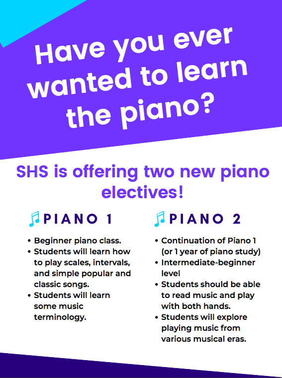SharonHighMusic's tweet photo. Current SHS Students: As you select courses for next year, consider taking a music class! There are many ways to get involved, so ask your friends questions about what their experience with music at SHS has been like, and we hope you will be a part of our music program next year! https://t.co/6nLYGCTxkW