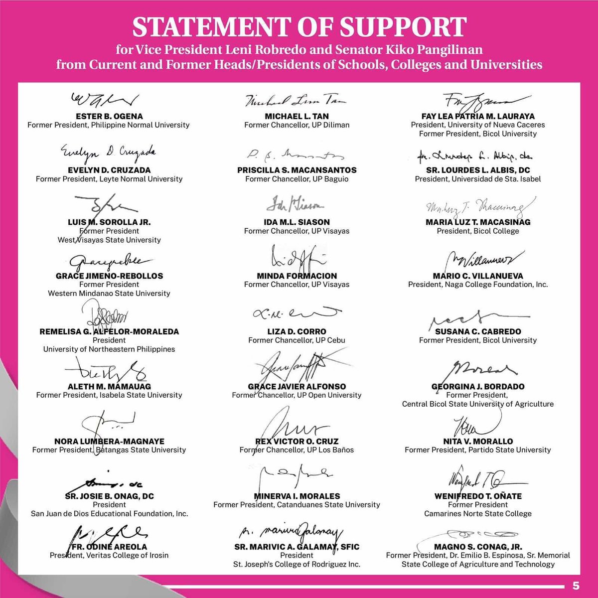 TheGUIDON's tweet image. LOOK: 90 current and former head administrators of schools, colleges, and universities endorse the Robredo-Pangilinan presidential tandem.
Among the signees are University President Roberto Yap, SJ and Vice President for the Loyola Schools Maria Luz Vilches.
#Blueprint2022