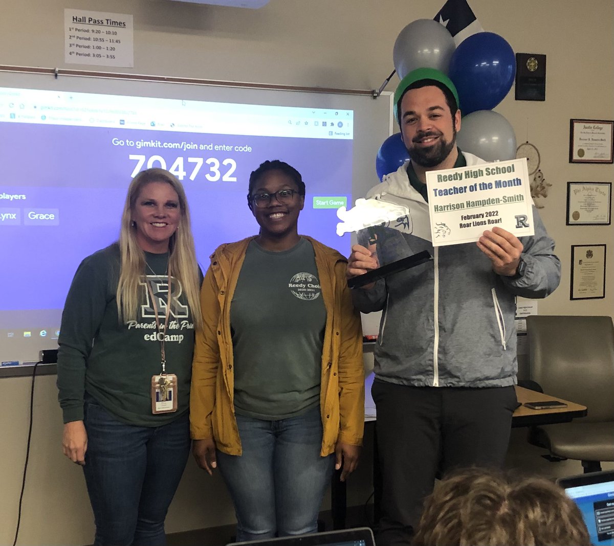zlearnmore's tweet photo. We had an opportunity today to recognize the @ReedyLions Teacher of the Month for February @harrisonh_smith from our Soc Studies Dept! Way to Go! He was joined for the celebration by @DBreathett our January recipient &amp; Soc Studies IC @mjrichard05 #RHSRoar #TakePrideInThePRIDE https://t.co/t0UcC4HIaE