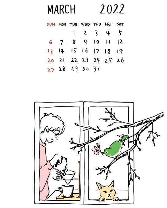 あっという間に3月。桜、楽しみです。#カレンダー#2022年3月#sayako_illustration 