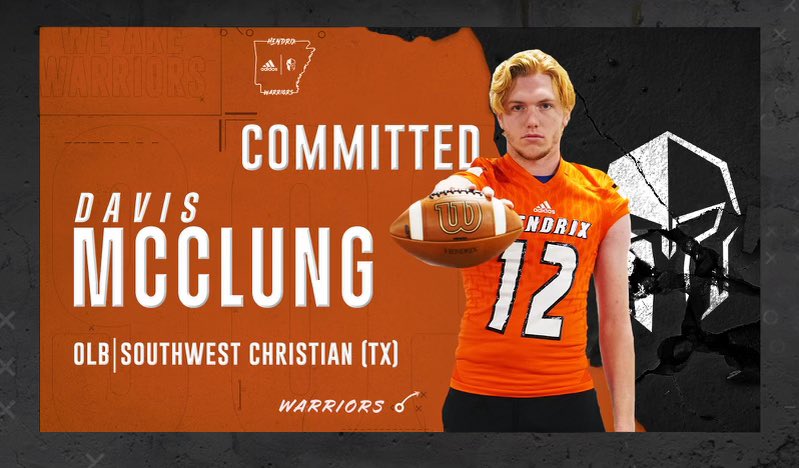 Davis_mcclung2's tweet photo. #AGTG After much thought &amp; conversations with @RussHeidiSLC and my family, I am incredibly blessed and excited to announce I’m continuing my academic and football career @hendrixcollege ! @scs_athletics.  Time to get to work!! Let’s go Warriors!! @NotCoachBuck @coachKT_ https://t.co/R5kUCVYvQn