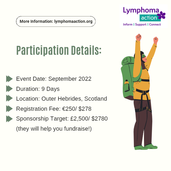 EraselymphomaSU's tweet photo. It’s #teamLRF Tuesday and we’re excited to share an amazing fundraiser trip organized by @lymphoma_action! In September, a group will be headed to the Outer Hebrides in Scotland for a 9-day hiking excursion. Visit https://t.co/6iVH8cvxyy for more information! #lymphomaawareness https://t.co/jeFKtxS8HP