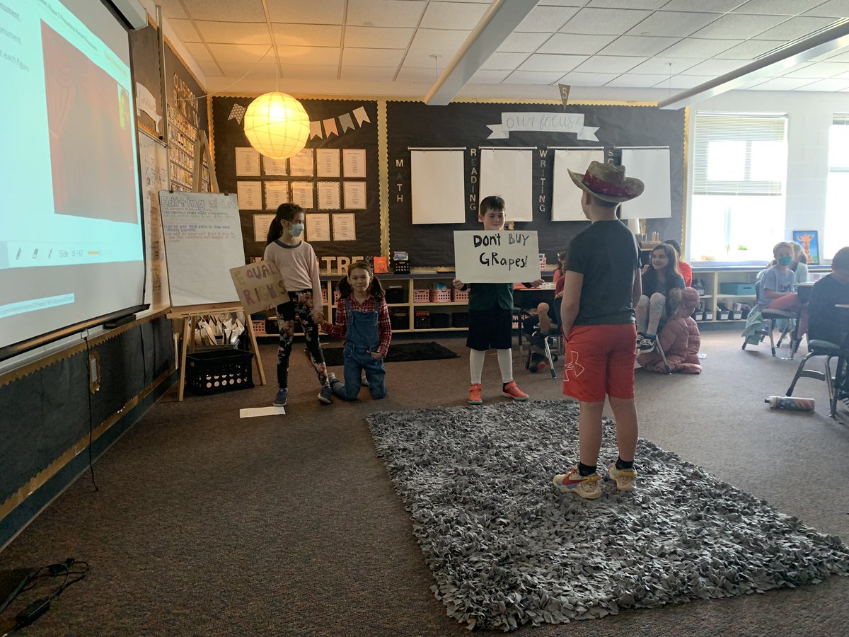 Students created human monuments today to talk about people who made an impact on their community. This one represents César Chavez.