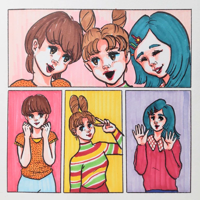 ✊✌️🖐️

#お絵描き
#イラスト
#アナログ 
#女の子 #レトロ #アイドル
#ジャンケン #ファッション 
#個展したい
#本の挿し絵のお仕事したい 
#nostalgia
#retro
#retrostyle
#vintagefashion
#japanesegirl 