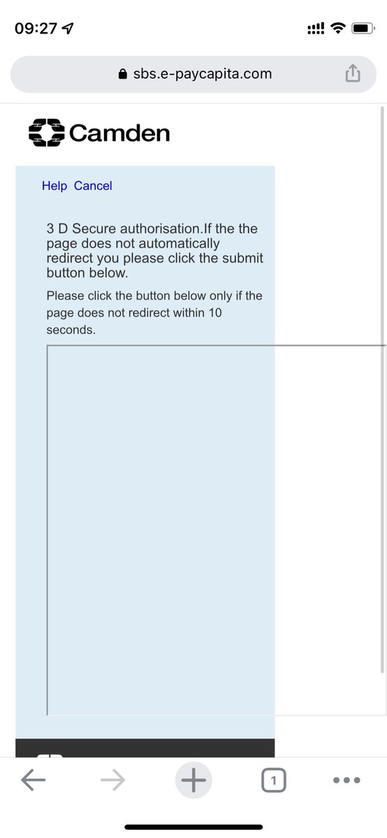 finbrown's tweet photo. @CamdenCouncil are your payments down? I can’t pay for parking as the 3D secure never loads. Same for my partner. https://t.co/yP6we9qWA1