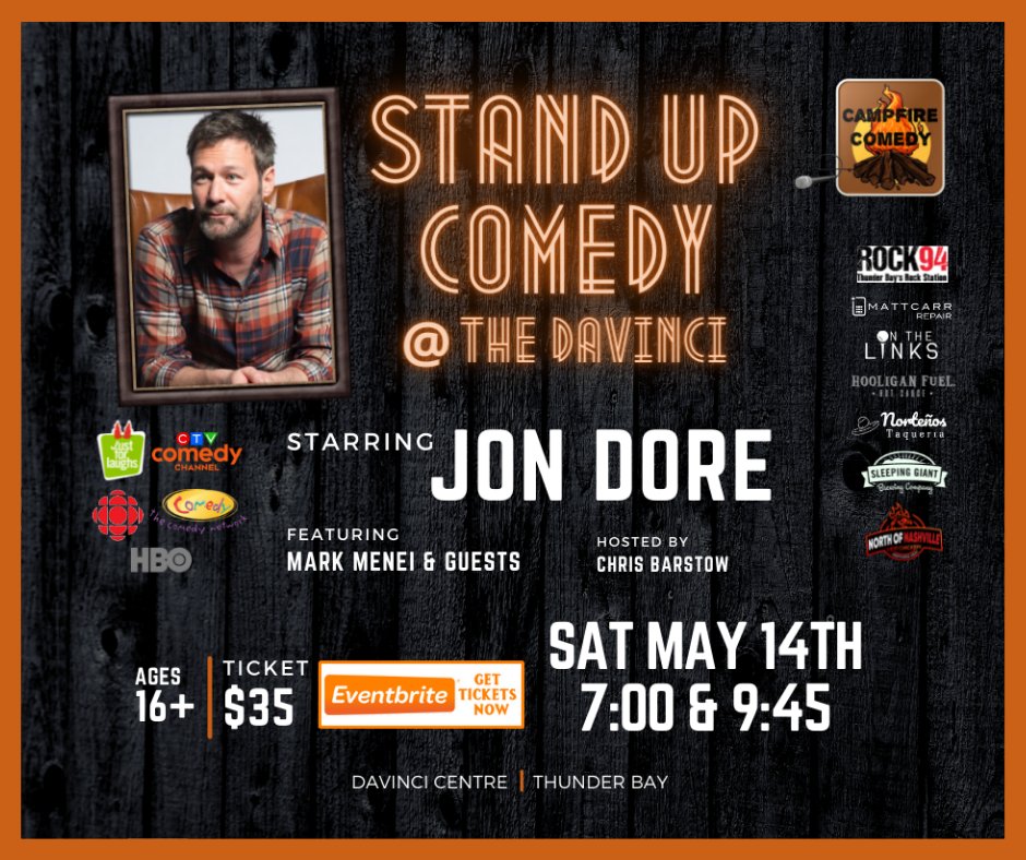 mark_menei's tweet image. Alright folks… next big show stars one of my all-time favourites… you’re going to love @TVsJonDore !!

Tickets and VIP tables available now at campfirecomedy.ca

#tbay #tbshows #tbevents #thunderbay #tbaycomedy #thunderbayevents #tbaylovin #tbaysmallbusiness #tbaylocal