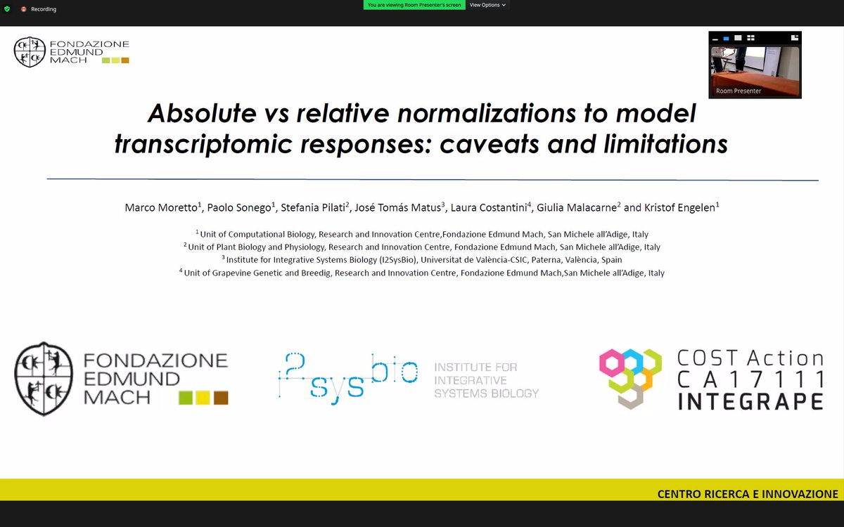 onertipaday's tweet image. @I17111 @COSTprogramme  #integrape @_Marco_Moretto_ quick talk: Absolute vs relative normalizations to model transcriptomics responses: caveats and limitations