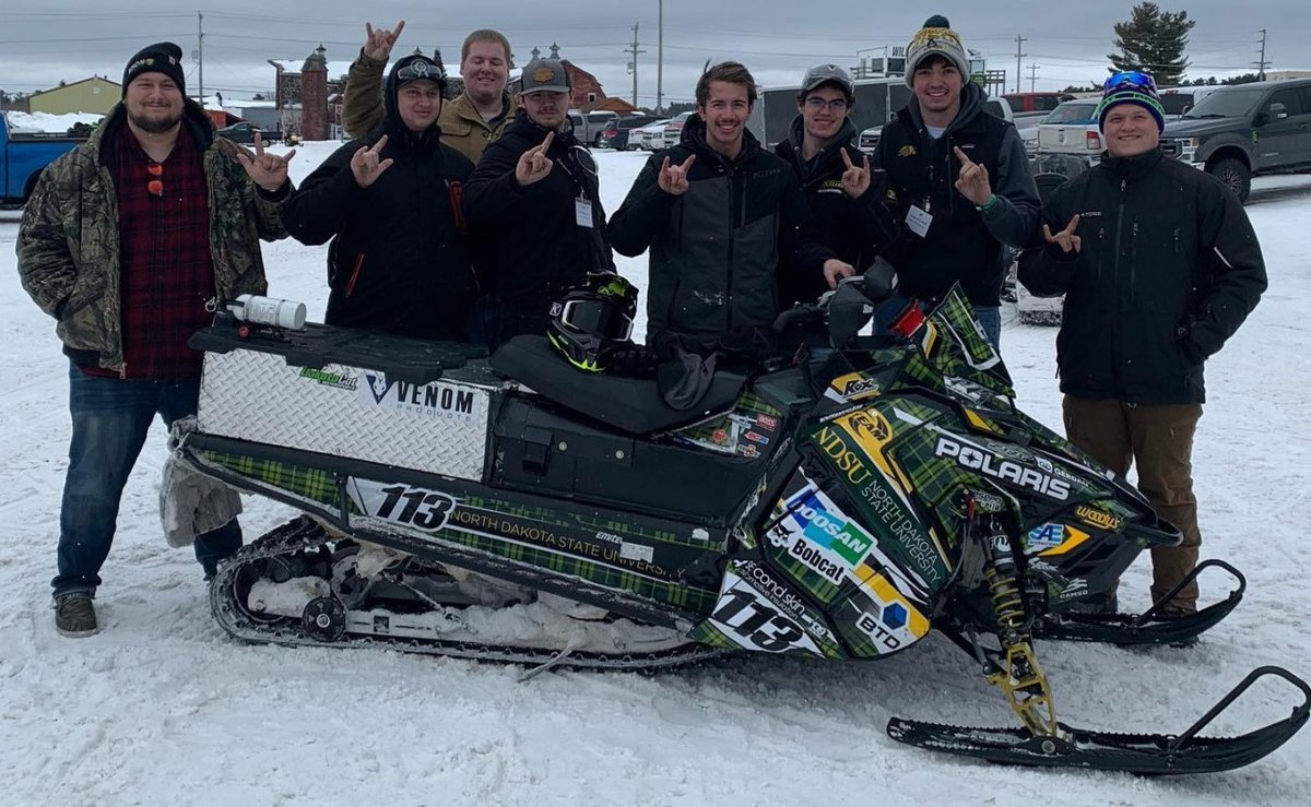 NDSUEngineering's tweet image. The NDSU Clean Snowmobile team just finished up an amazing season. They finished 2nd in the diesel division of the SAE Clean Snowmobile Challenge and won awards for best handling and best fuel efficiency. Congratulations!!! 🤘🏆🎉

#ExperienceNDSU #NDSUengineering
