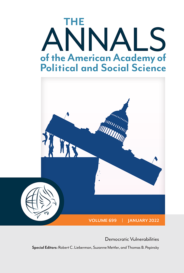 Latest edition of our journal, The ANNALS, 'Democratic Vulnerabilities,' edited by @SuzanneMettler1, @r_lieberman, and @TomPepinsky is now available: aapss.org/the-annals/