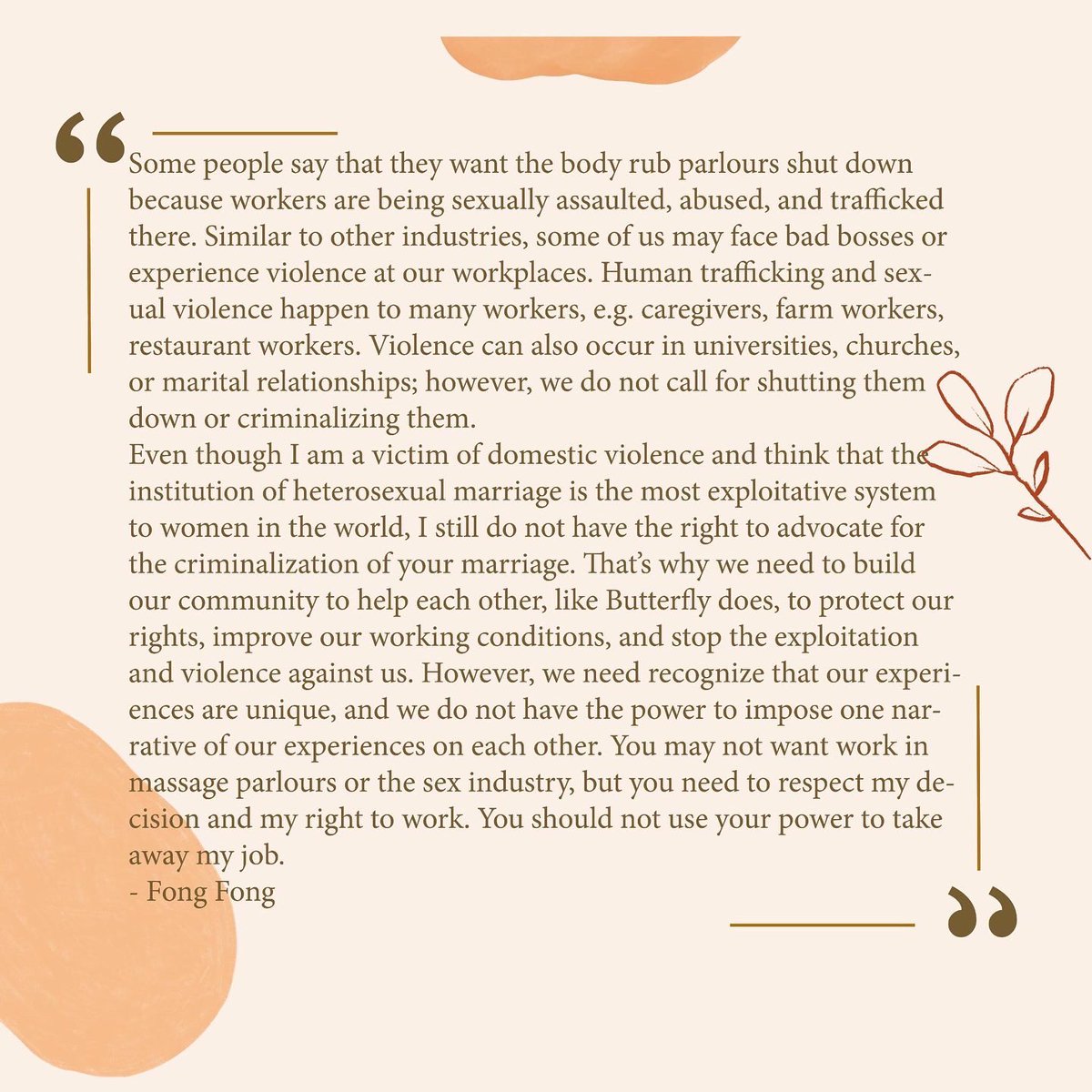 Voices from Massage Parlour Workers and Sex Workers- part 2
-

Today is the one year of Atlanta spa shootings, we will be hosting a virtual vigil for the 8 lives and other victims who suffered under the systemic oppression across Canada and America tomorrow, 7pm- 8:30pm EST.