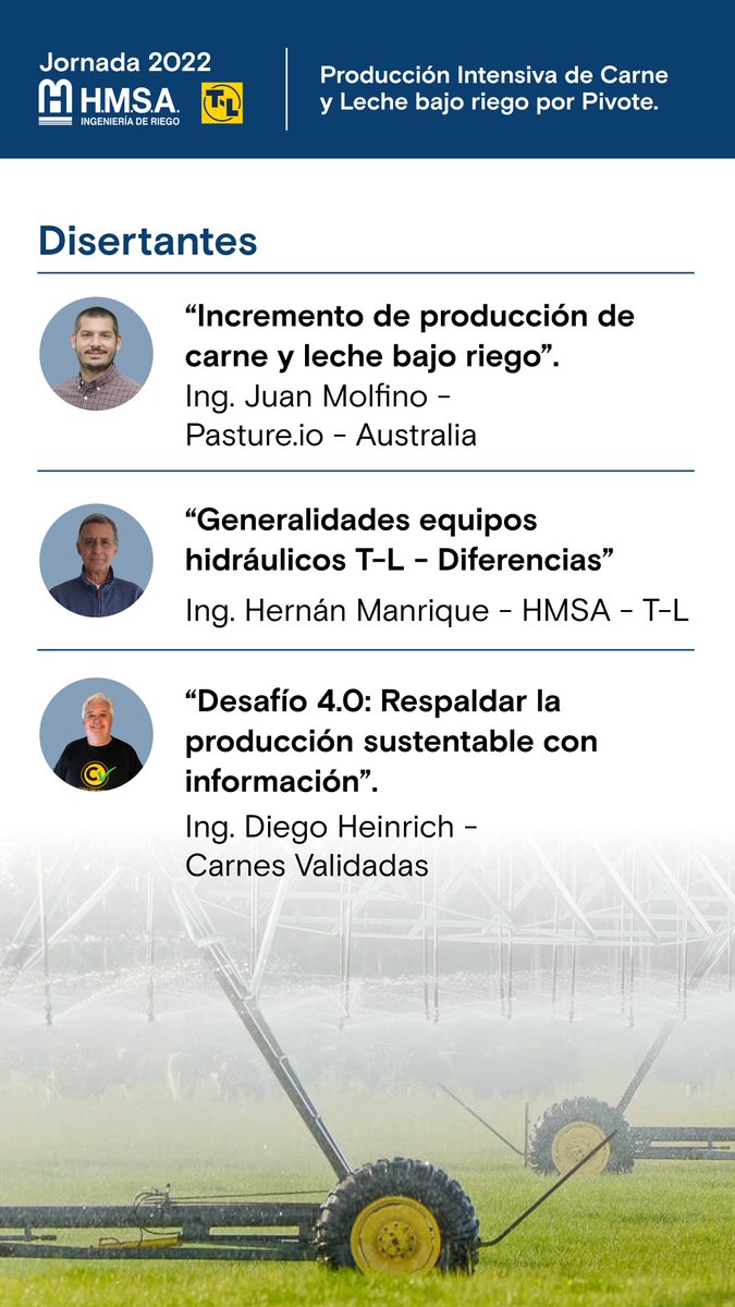 HMSAriego's tweet photo. 30 y 31 de Marzo 2022 . JORNADA HMSA / T-L. "Producción intensiva de carne y leche bajo riego por pivote". Presencial y transmisión vía streaming. Inscripciones: infoagro@hmsa.com.ar https://t.co/LYKBxyjzSr
