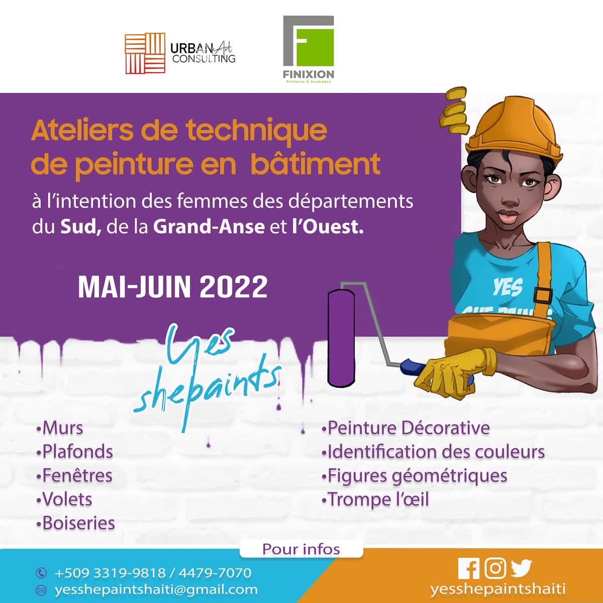 finixion_'s tweet photo. Urban art consulting et Finixion proposent des ateliers en technique de peinture de bâtiment à l’intention des femmes des départements du Sud,de la Grand-Anse et de l’Ouest. 

#grandsud #sud #cayes #batiment #peinture #finixion #urbanart #renovationurbaine #haiti https://t.co/Cu9v9PAMSm