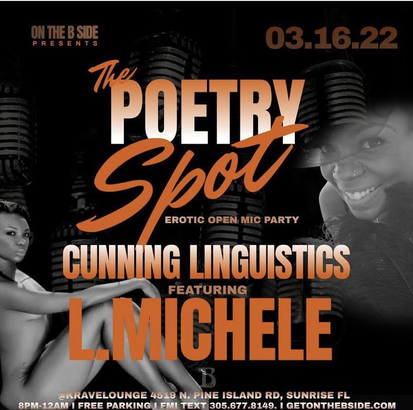 CLEroticPoetry's tweet photo. TONIGHT 
Wednesday March 16th

#CUNNINGLINGUISTICS
Erotic Open Mic Poetry Party 
Featuring 
@LAU_MII
 
Hosted By 
@poettaboo 
Music By
@djmekka_rose 
@kravelounge 

Tickets Available 
https://t.co/jbDQSQwhWG https://t.co/OVM45bqUk5