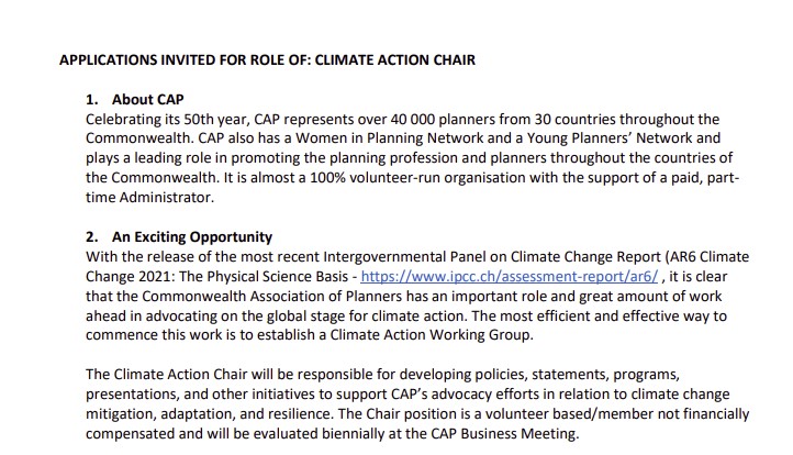 CAPplanners's tweet photo. New Volunteer Opportunity available at CAP - Climate Action Chair. More details here:
https://t.co/hEL6XbpyqJ https://t.co/2fQphpl1P6